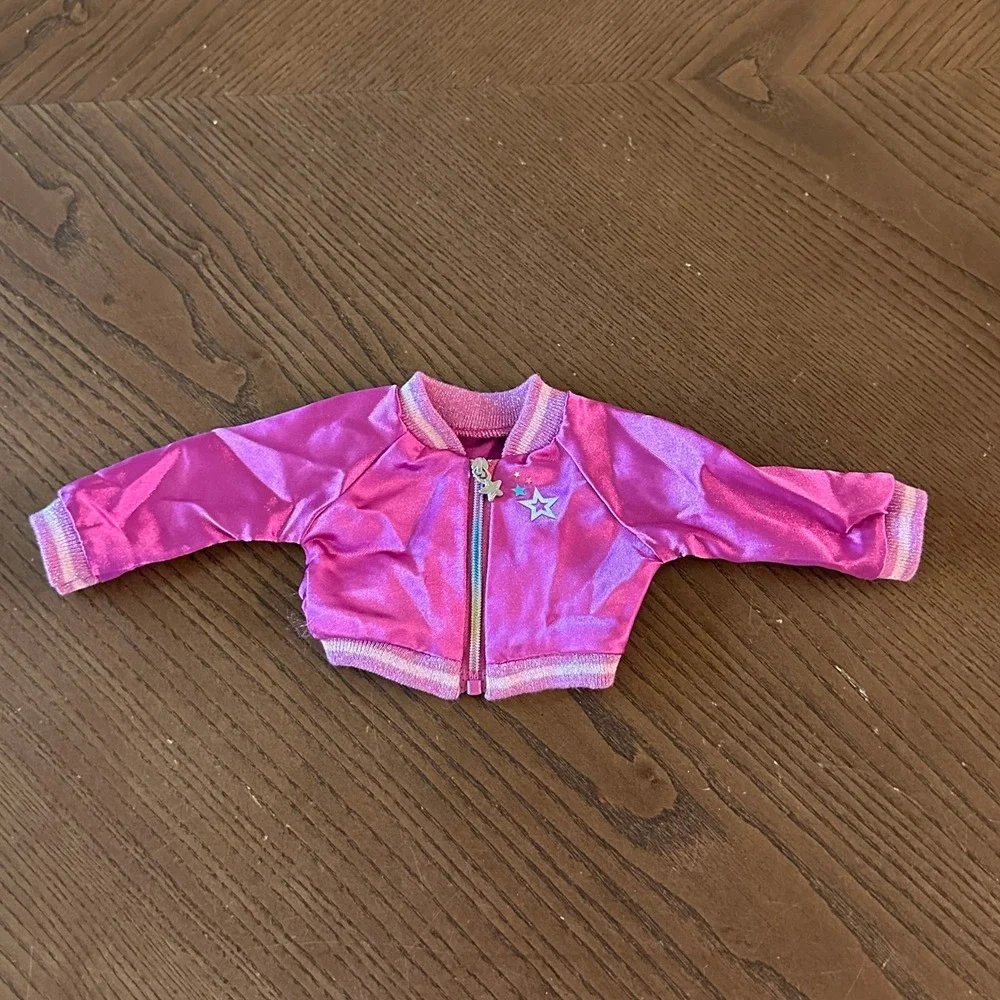 American Girl Sparkle and Shine Pink 18 inch Doll Bomber Jacket Star Graphic